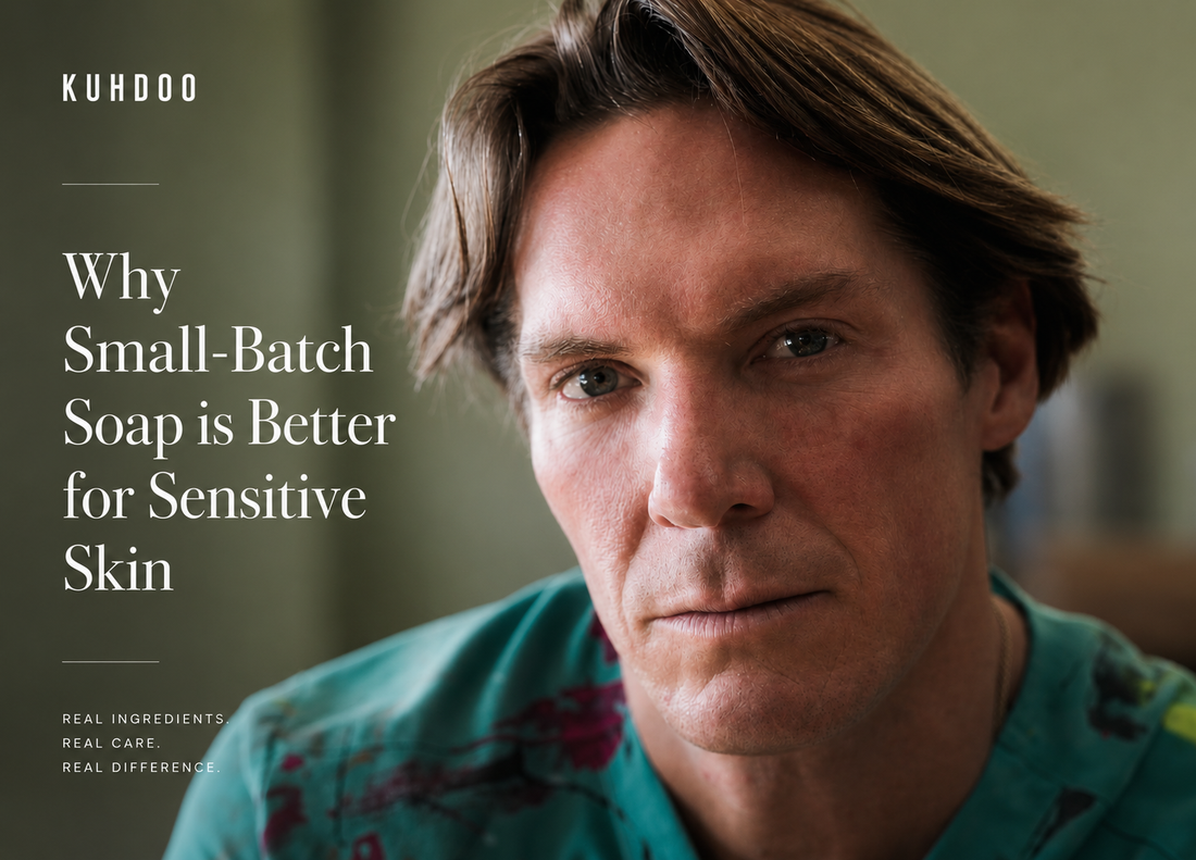 Close up of man, "Why Small-Batch Soap is Better for Sensitive Skin"
