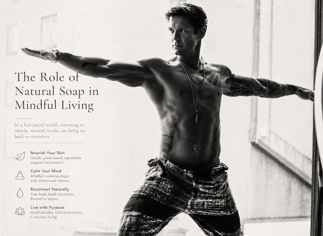 shirt man doing warrior 2 yoga pose, "The Role of Natural Soap in Mindful Living"