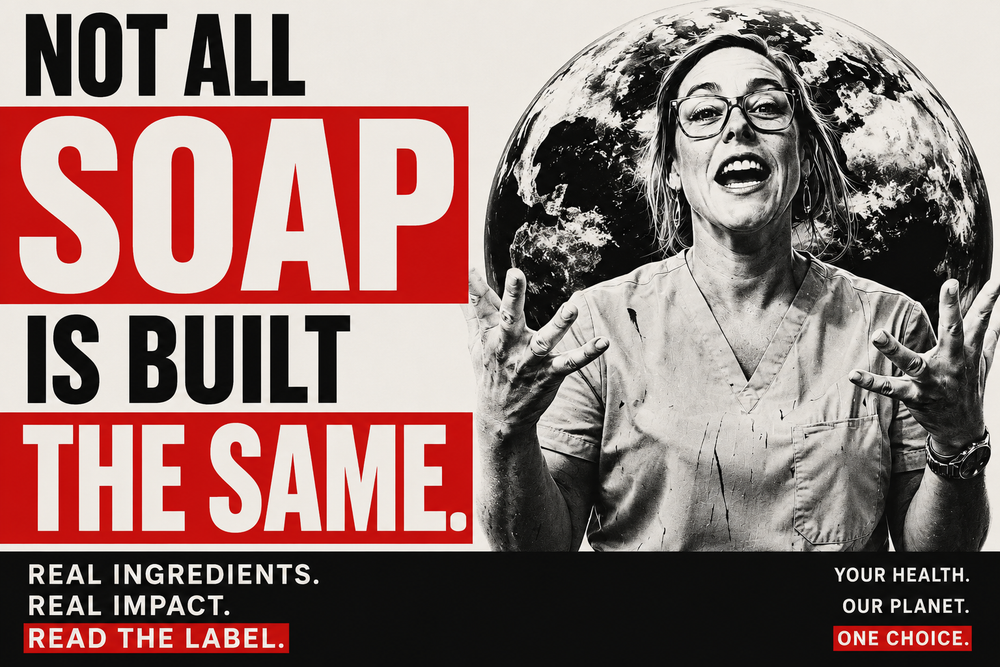 billboard style graphic of woman proclaiming not all soap is built the same