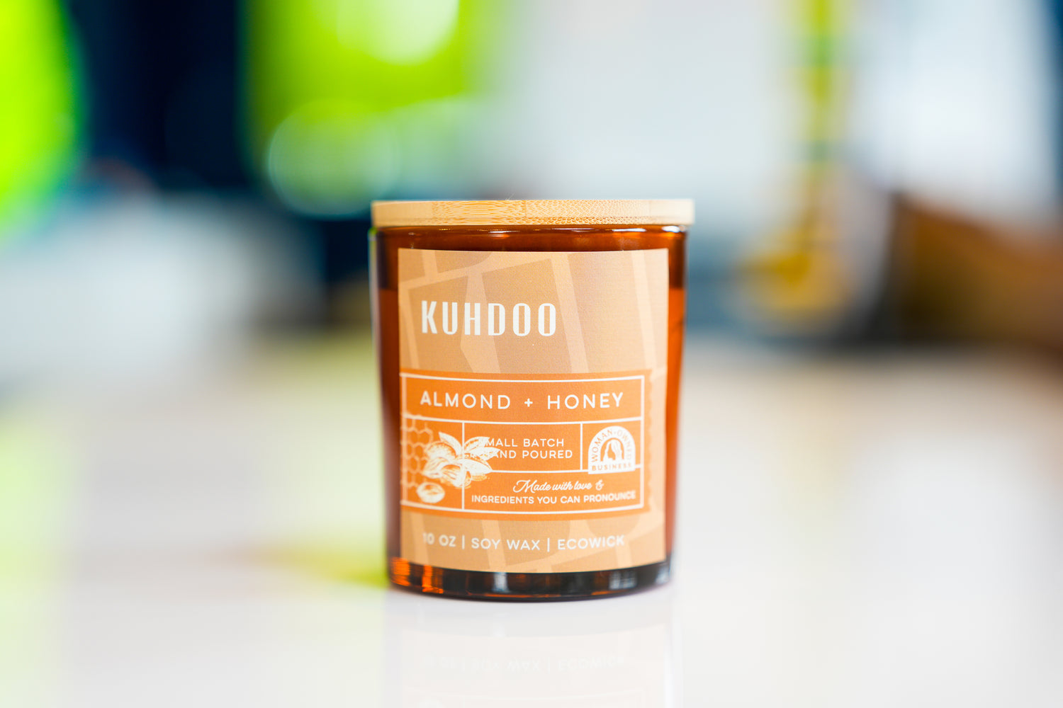 Almond and Honey Candle hand poured in a glass container by Kuhdoo