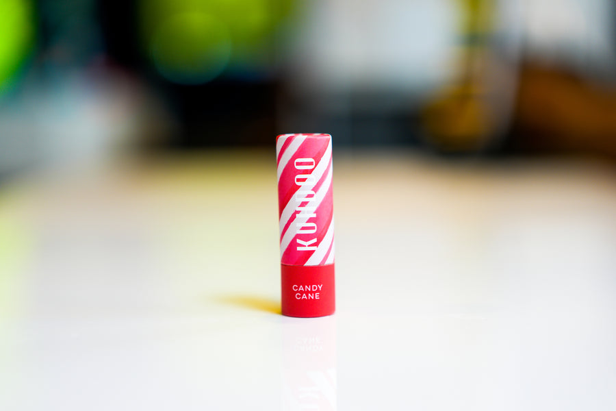 Candy cane lip balm with holiday mint flavor