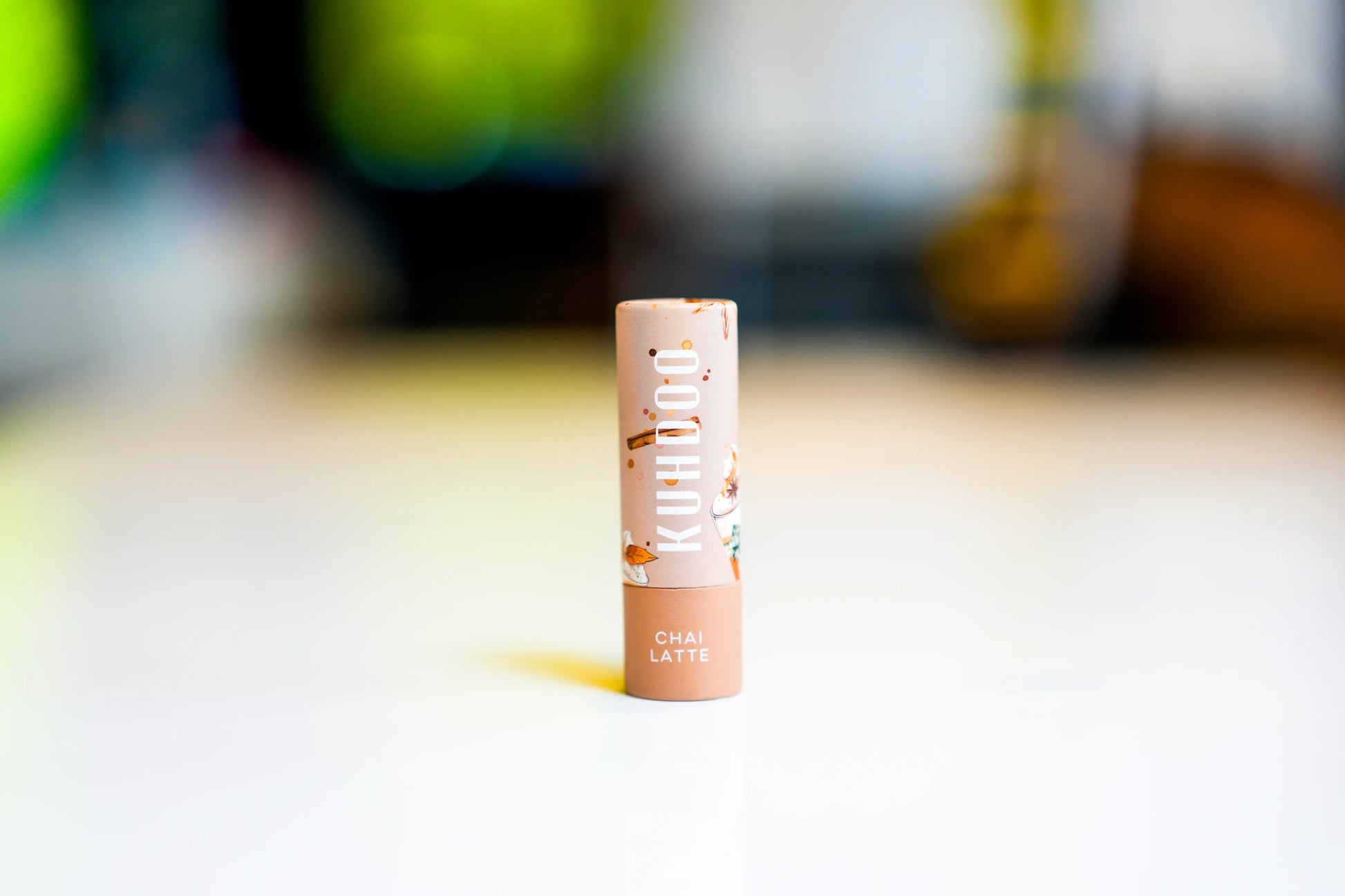 Chai latte lip balm with warm spiced tea flavor