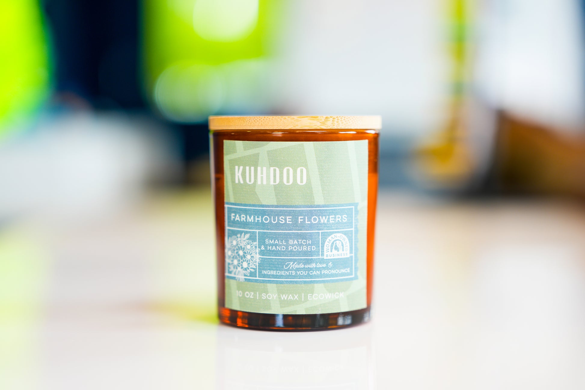 Farmhouse Flowers Candle hand poured in a glass container by Kuhdoo