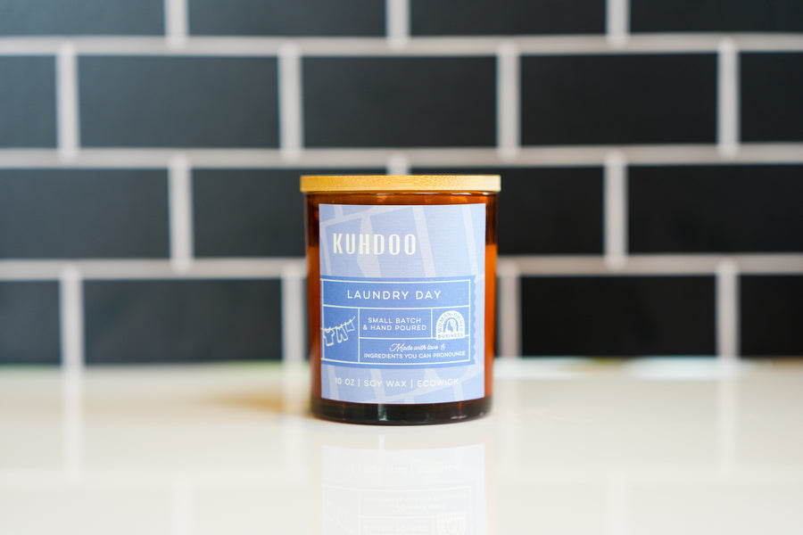 Laundry Day Candle hand poured in a glass container by Kuhdoo