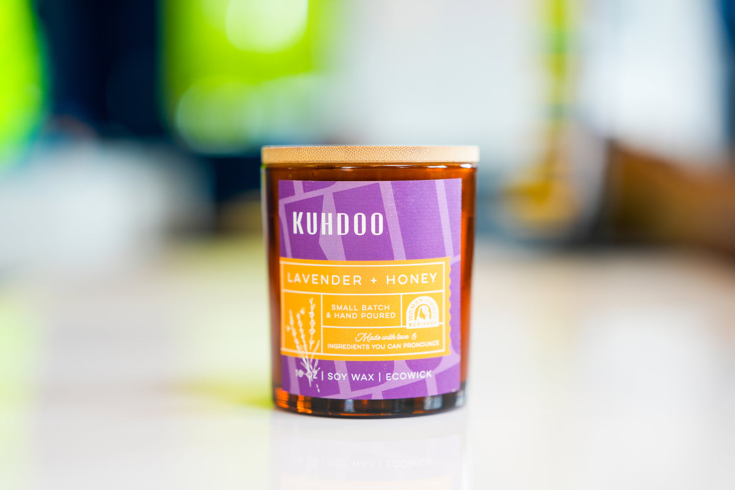 Lavender and Honey Candle hand poured in a glass container by Kuhdoo