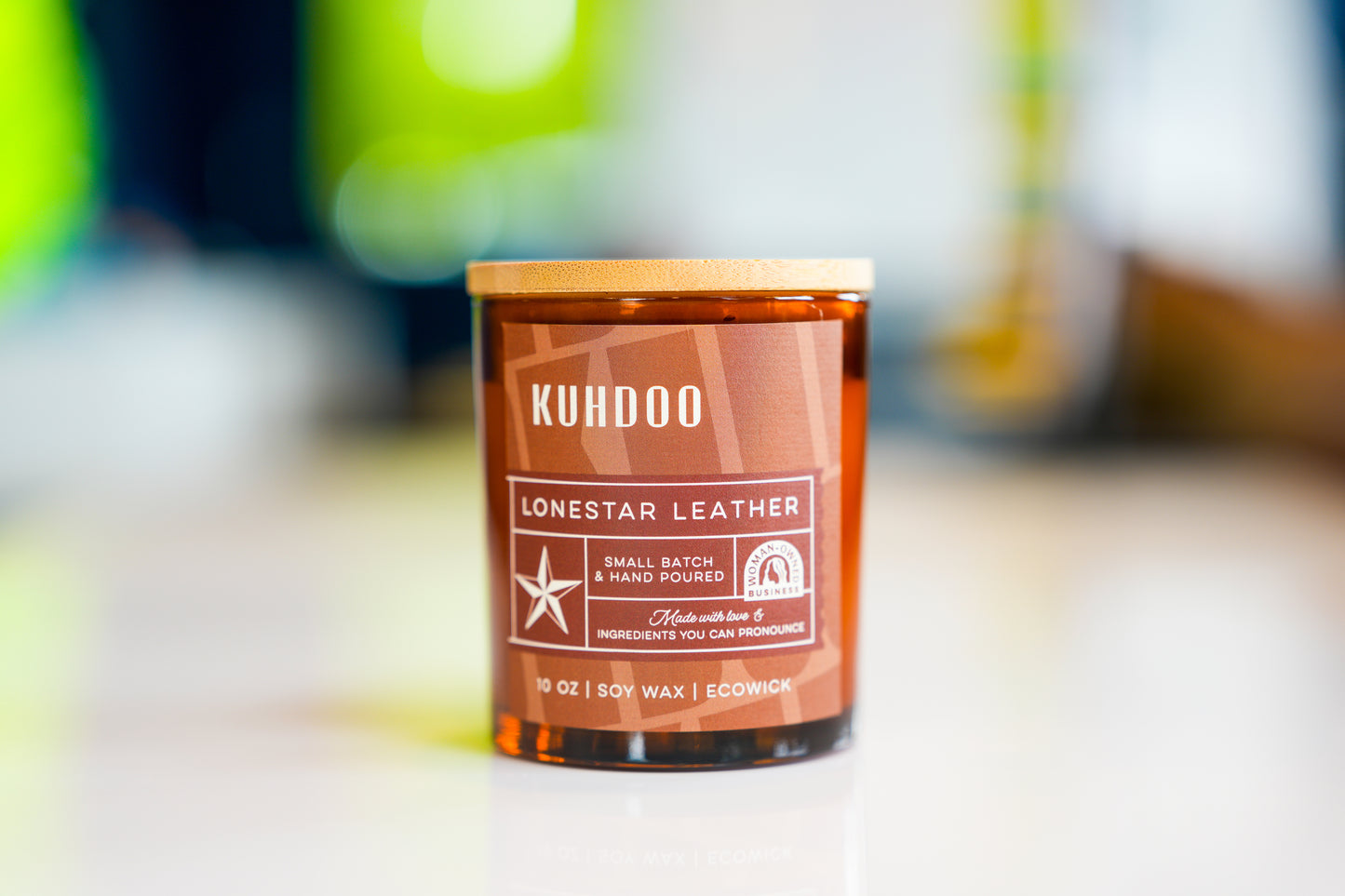 Lonestar Leather Candle hand poured in a glass container by Kuhdoo