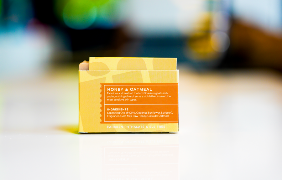 Honey oatmeal soap back label with exfoliating ingredients