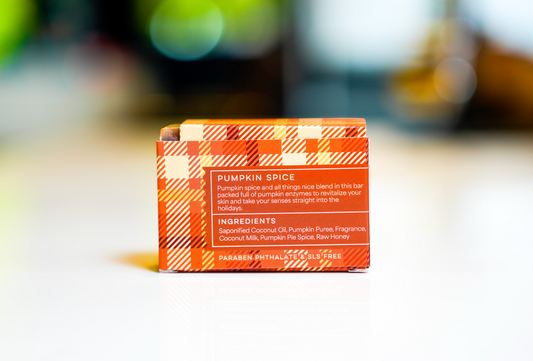 Pumpkin Spice – soap bar back label with Warm, Spiced Scent