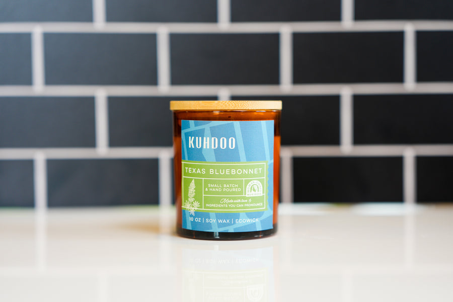 Texas Bluebonnet Candle hand poured in a glass container by Kuhdoo