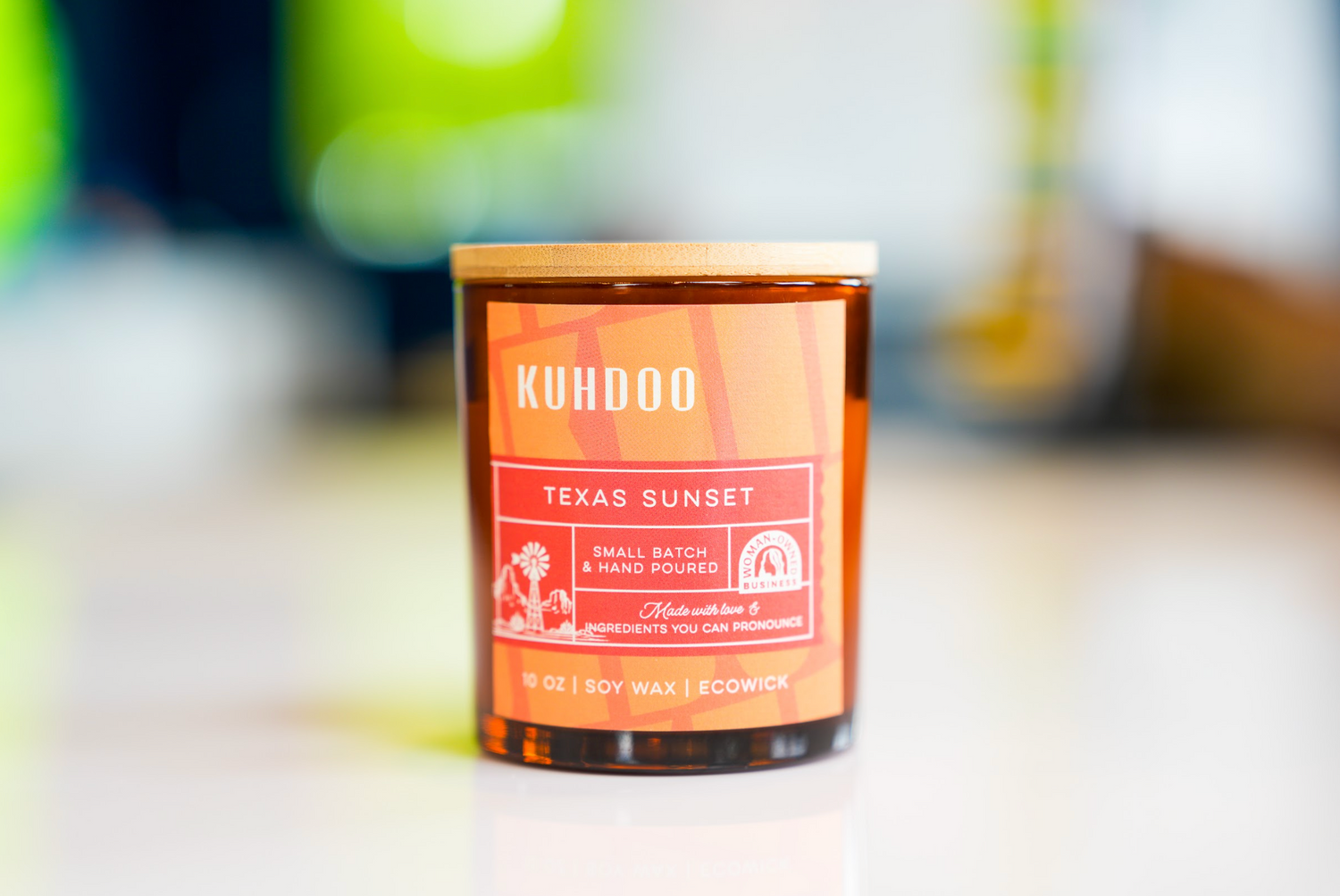 Texas Sunset Candle hand poured in a glass container by Kuhdoo