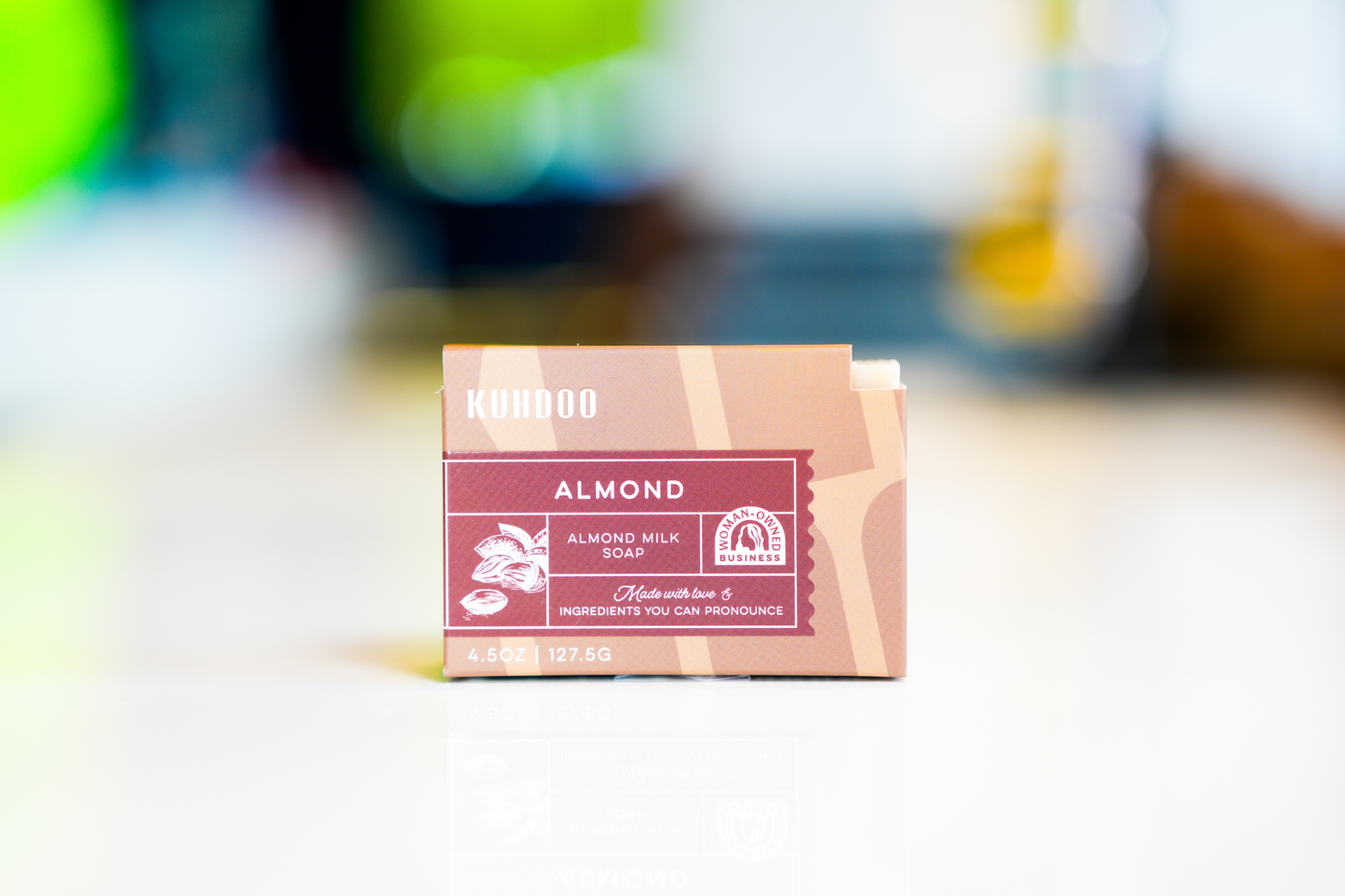 Almond honey soap bar front packaging - Kuhdoo (The Best Soap on Earth)